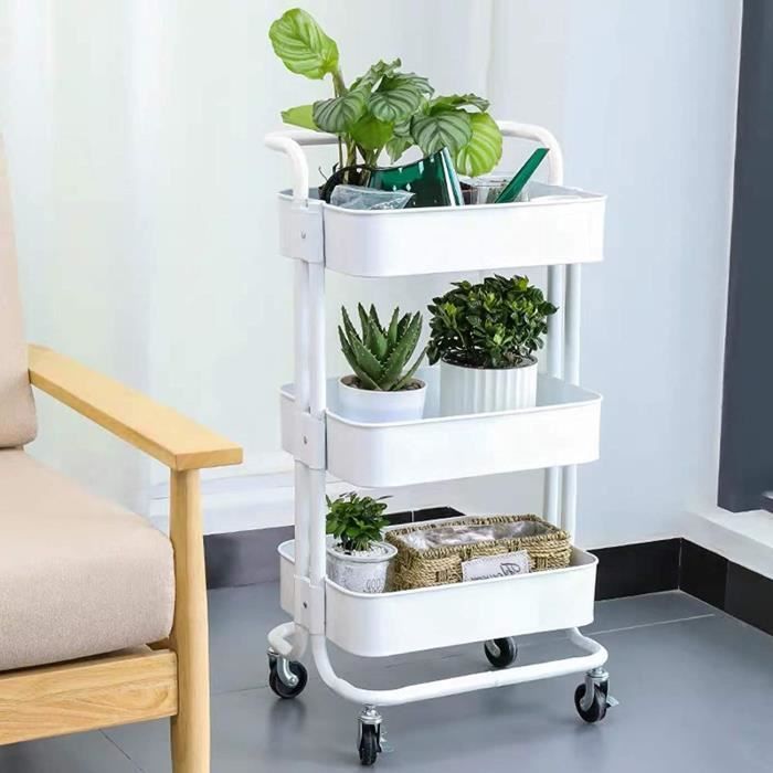 CM67 Carrito de servicio, carrito de cocina, mesa rodante, estante con cestas y ruedas 458