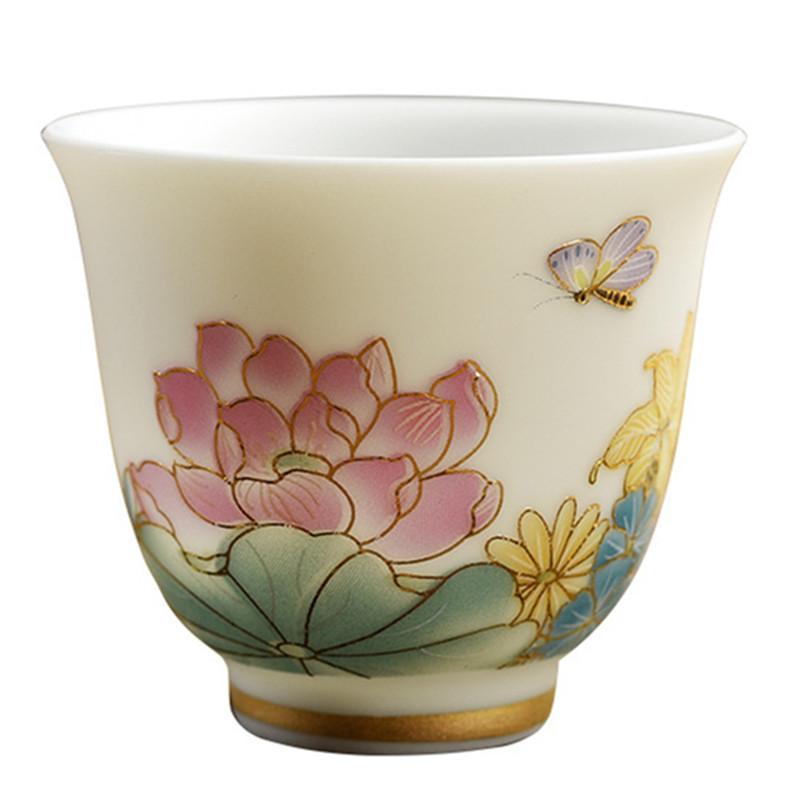 Weiße Porzellan-Teetasse, Keramik-Schafsfett-Jade-Keramik-Einzeltasse, reinweißes Geschenk, kleine Teeschale, Accessoires
