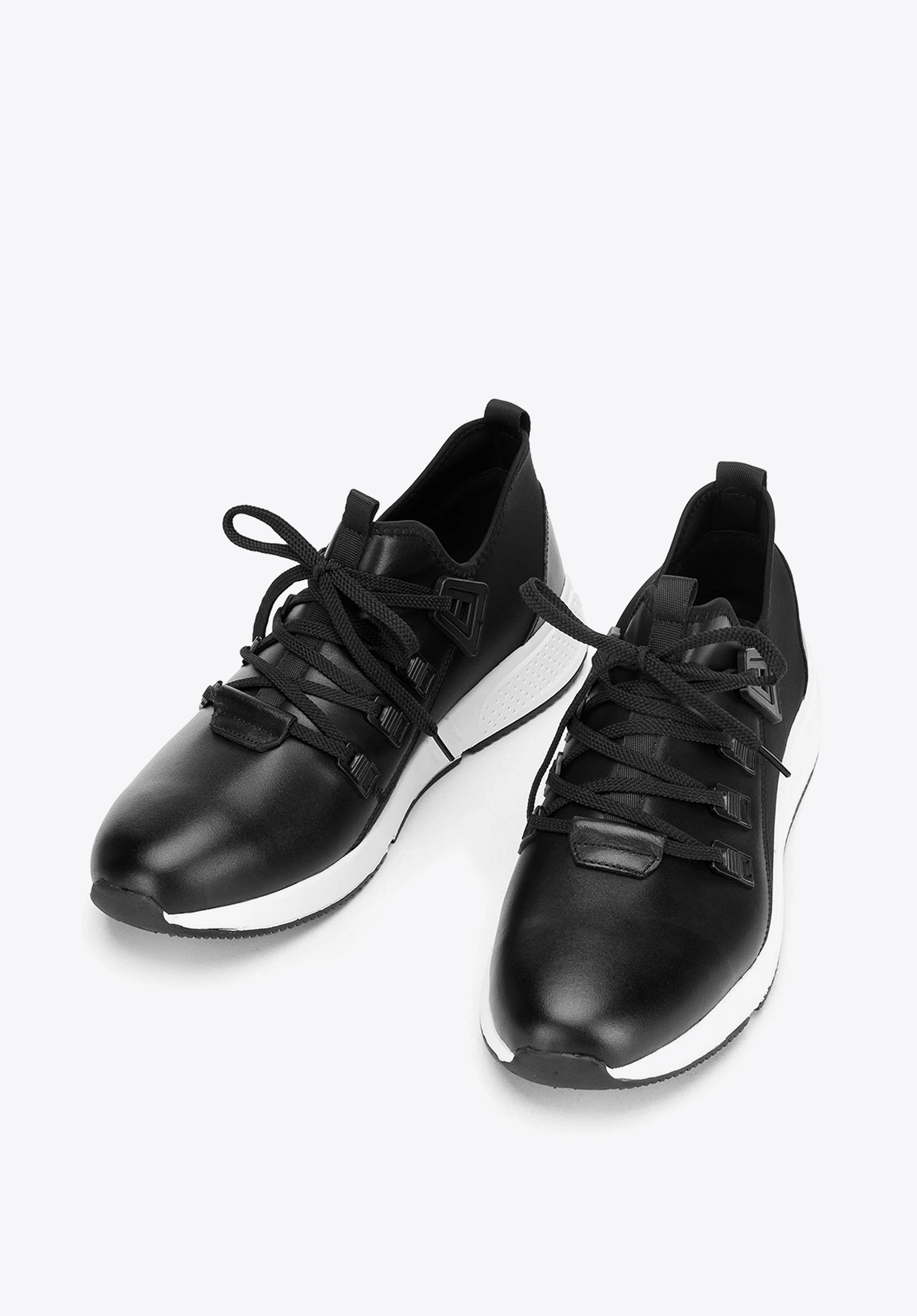 Męskie sneakersy ze skóry i tkaniny czarne