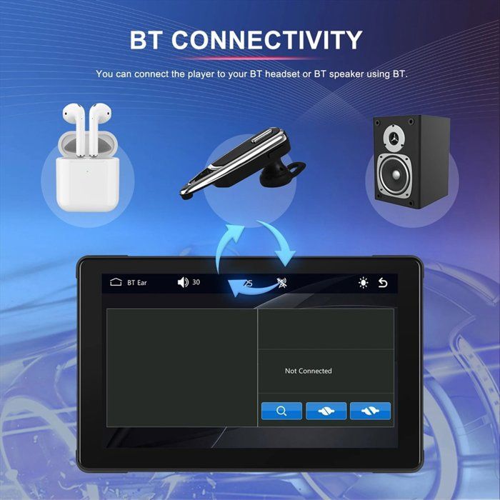 Monitor portátil Android de 7 pulgadas con GPS para motocicleta, resistente al agua, compatible con CarPlay e inalámbrico.