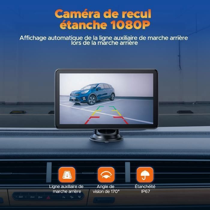Rádio automotivo CAMPARK de 10 polegadas com CarPlay sem fio, Android Auto, tela sensível ao toque, espelhamento de tela, GPS e câmera de ré 1080p.