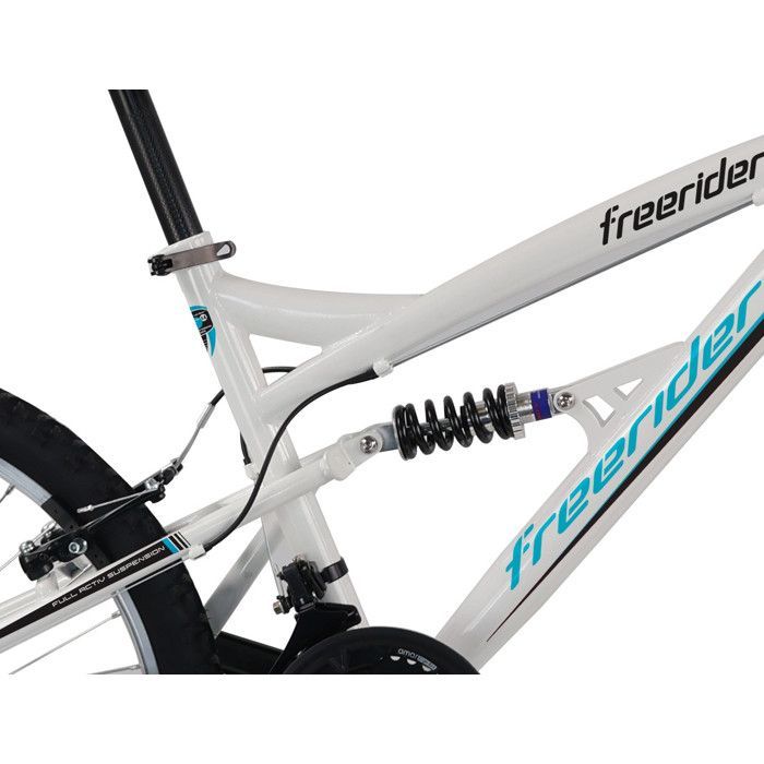 Vélo VTT 24'' Tout Suspendu équipé de 18 vitesses via un dérailleur Shimano, de Freins V-Brake et de Jantes en Aluminium