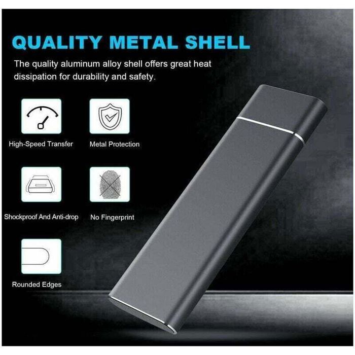 Disque dur externe SSD - Virex® - 2 To - USB 3.0 - Haute vitesse - Portable - Antichoc - Coque en aluminium