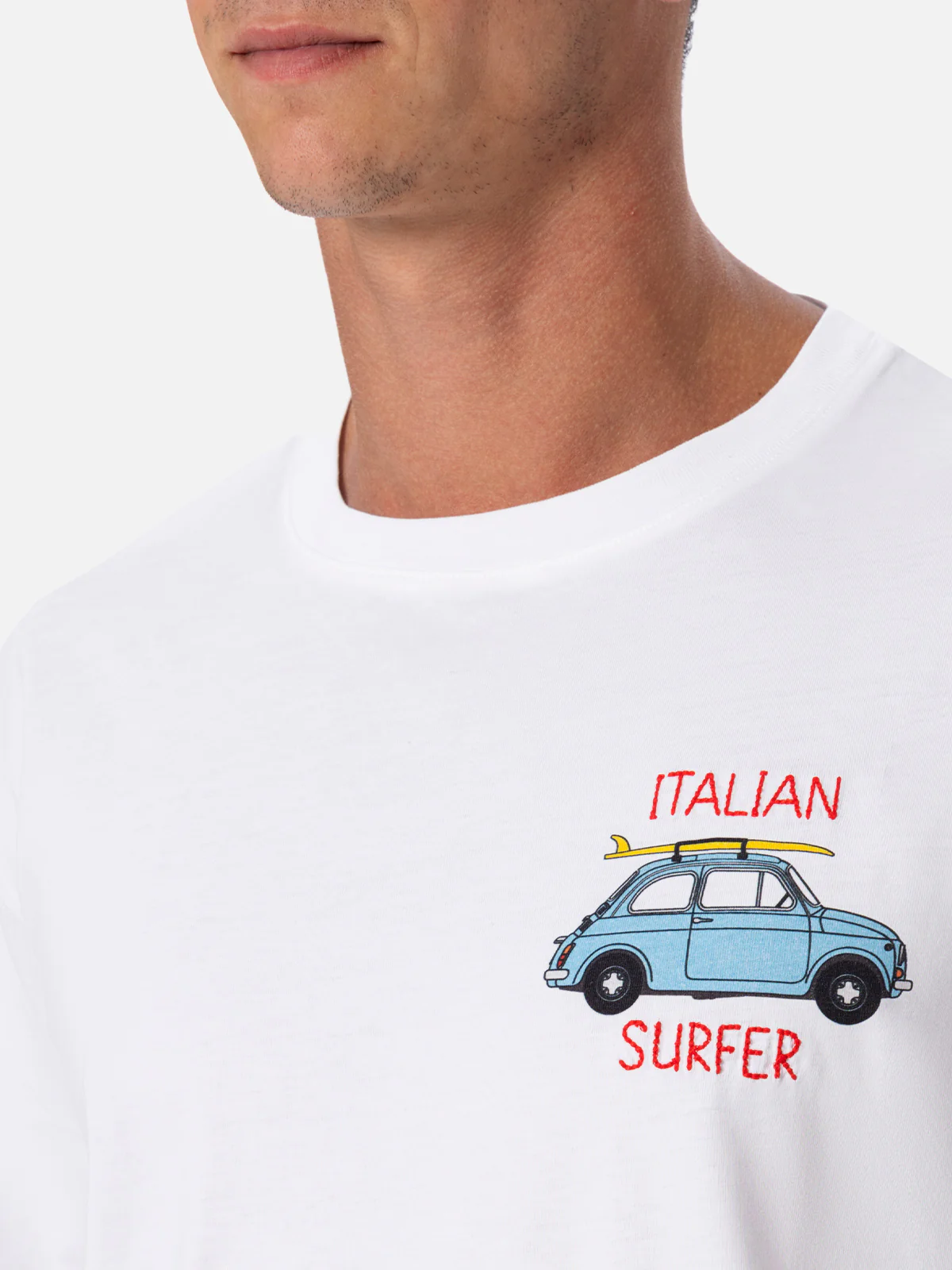 Heren katoenen T-shirt met opdruk en Fiat 500-borduurwerk | FIAT