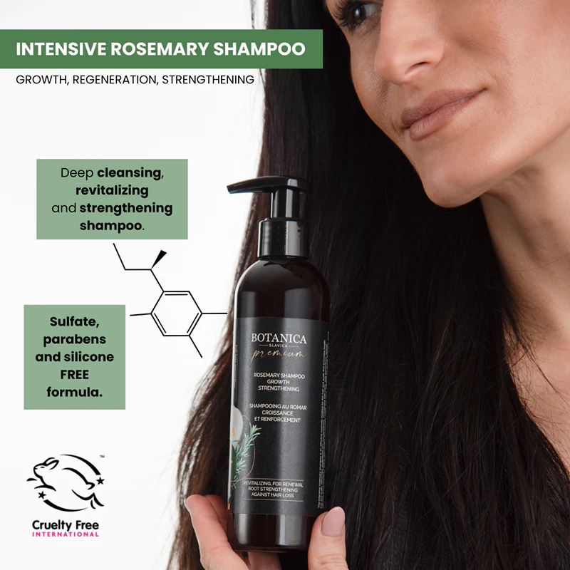 Shampoo intensivo Soaphoria Botanica Slavica de Alecrim para crescimento e fortalecimento dos folículos capilares.