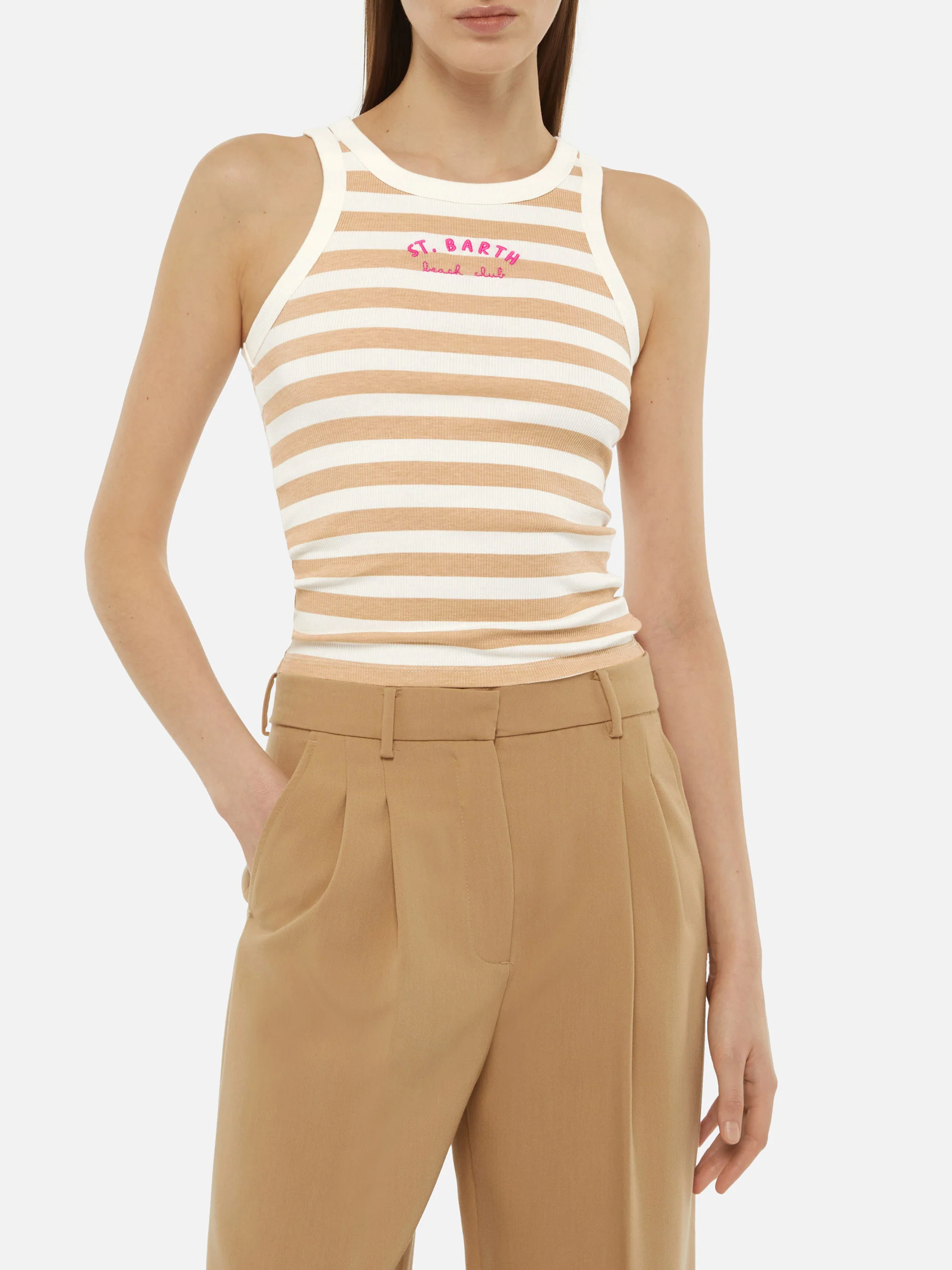 Ada beige gestreepte katoenen tanktop