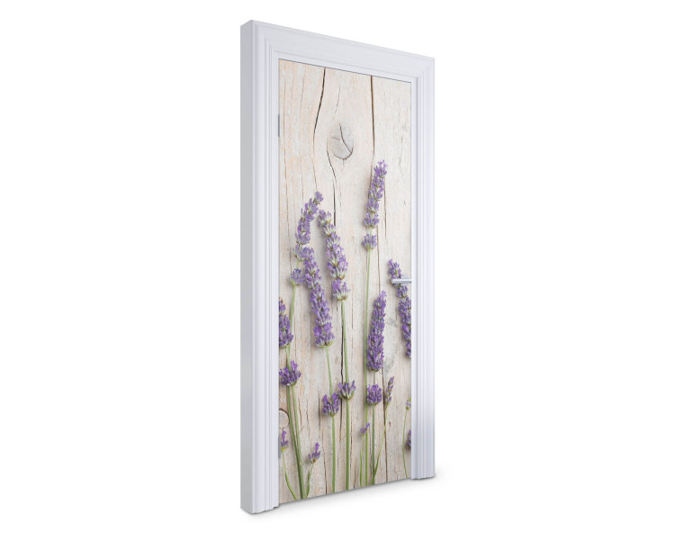 Naklejka na drzwi Lawenda na drewnie 75x205 cm Fototapeta