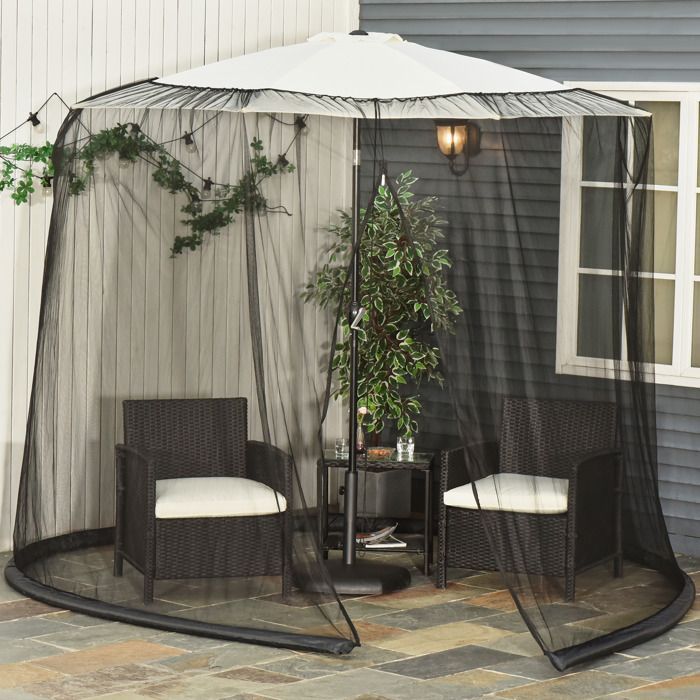 Klamboe - Outsunny - cilindervormig voor parasol, 3 m diameter, ritssluiting, verzwaard - nylon - zwart