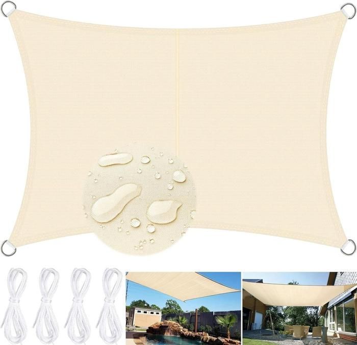 Voile D'ombrage Lmperméable 3x4m - Rectangulaire - 420D Tissu Oxford 95% UV Protection - HYKJSIDE - Indéchirable Toile Ombrage