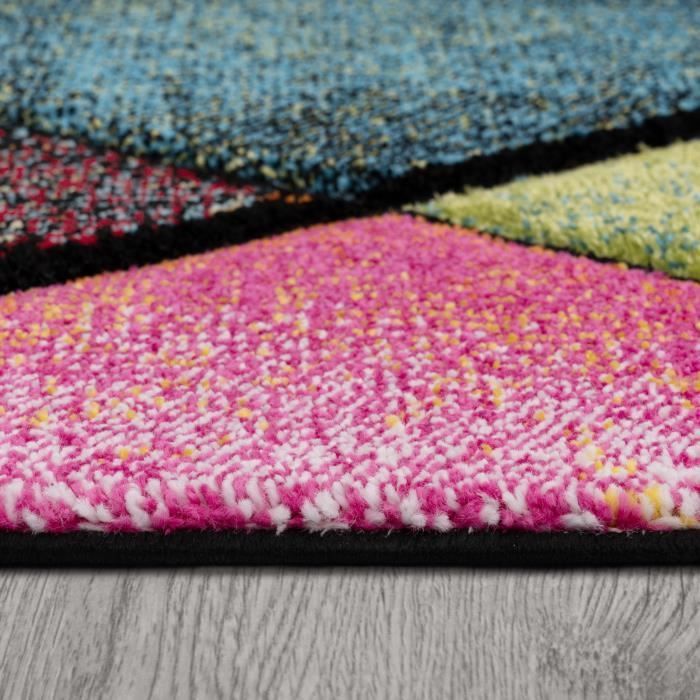 Paco Home Tapis Salon Chambre Adulte Poils Ras Motif Geometrique Losange Gris Vert Jaune 160x230 cm