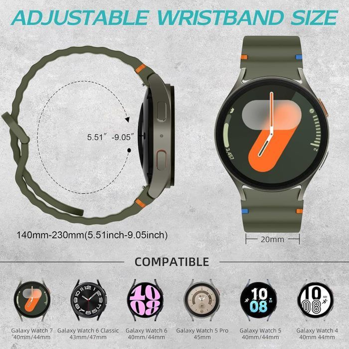 Compatibele armband voor Samsung Galaxy Watch 7 6 5 4 FE Classic 40/43/44/45/47 mm, vervangend exemplaar met decoratieve geweven lijn.