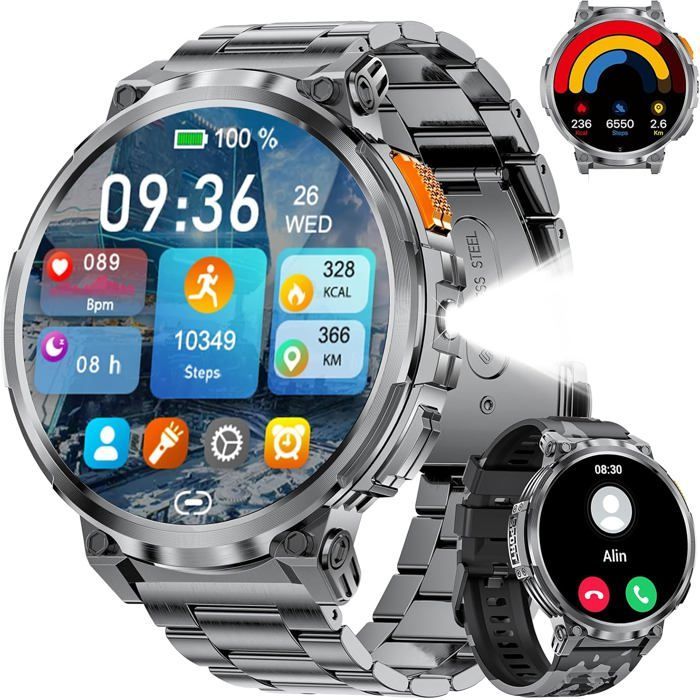 Smartwatch da uomo con chiamate Bluetooth/batteria da 730 mAh, ampio schermo HD da 1,85