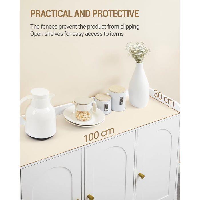 Meuble de Rangement, Meuble de Salle de Bain, Buffet de Salon avec 3 Portes Galbées, Étagères Réglables,30 x 100 x 80,5 cm, Blanc