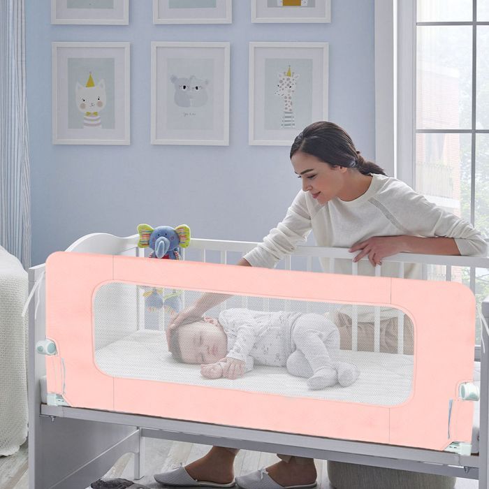 MIPAN. Barrière de Lit Bébé - Barrière de Sécurité - Adre Métallique Anti-Chute -  Tissu Respirant -150 * 66 - 80cm - Rose