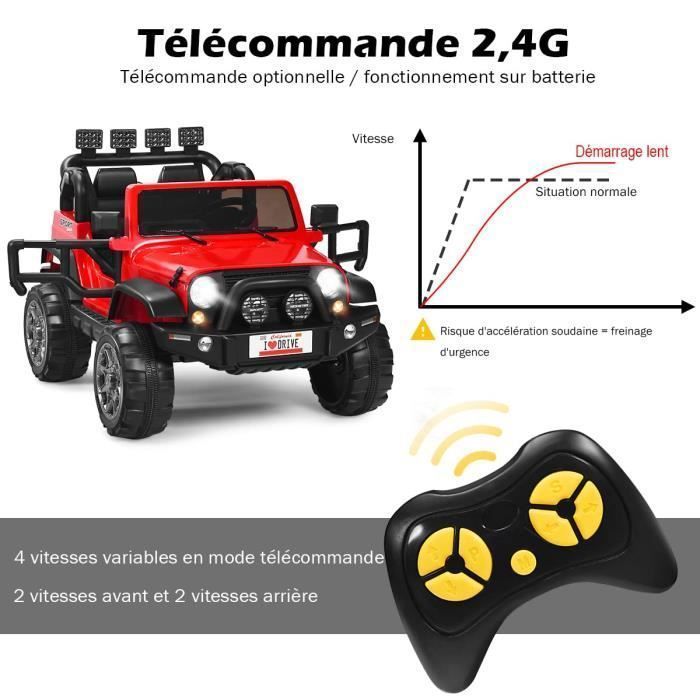DREAMADE 4x4 elektrische kinderauto, 2-zitter, elektrisch voertuig met afstandsbediening, ledverlichting, muziek, USB-poort en opbergvak, rood