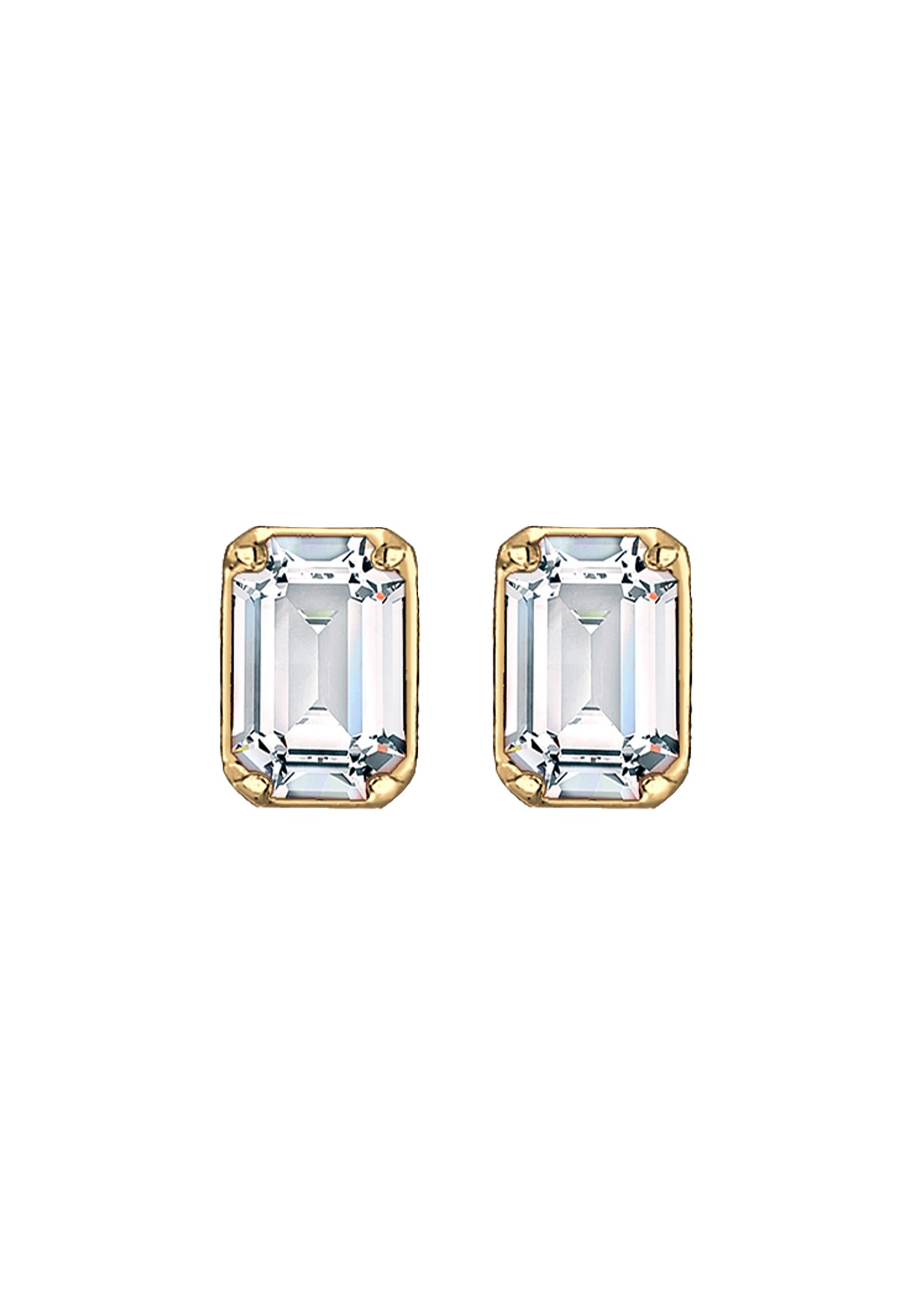 Elli Femmes Clous d'oreilles Basique Rectangle Geo avec Cristal en Argent 925 Plaqué Or