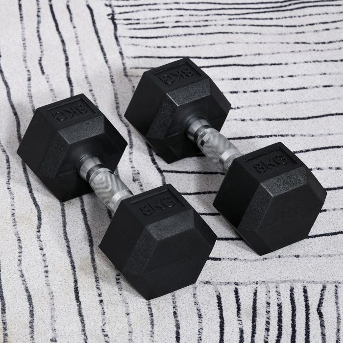 Juego de mancuernas - HOMCOM - Total 2 x 8 kg Entrenamiento de peso Fitness Hombres Mujeres Cardio - Metal Goma - Negro