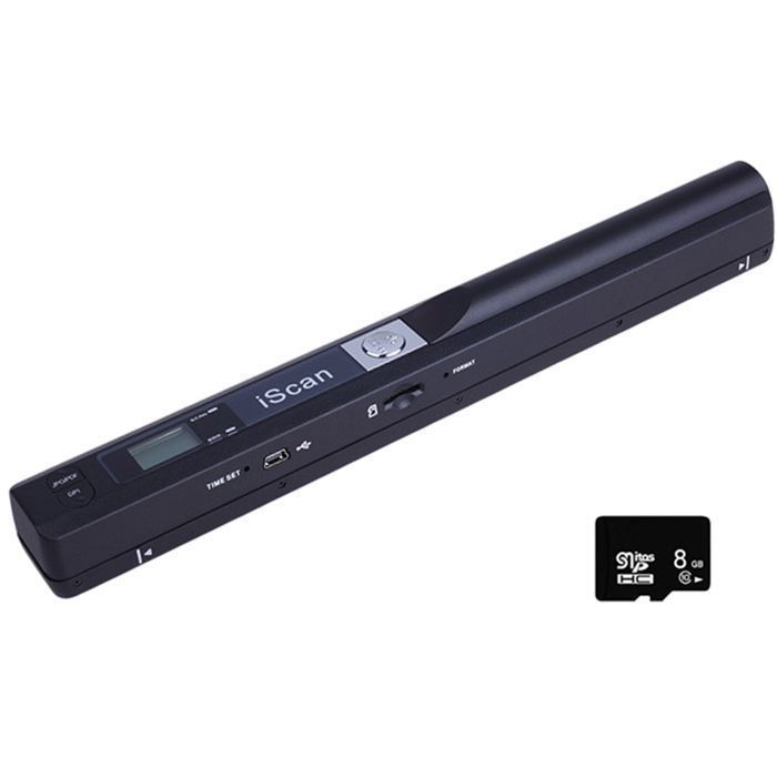 Scanner portatile A4 - 300/600/900 DPI - Wireless, portatile, include scheda SD da 8 GB, PDF/JPEG - Nero