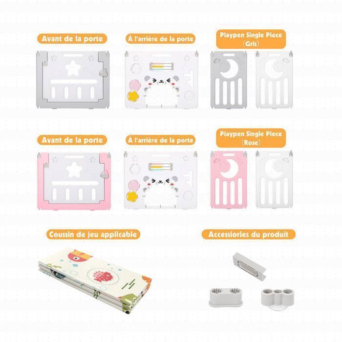 Foldable Baby Playpen with 14 Panels, 150×150 cm, Modular Plastic Baby Playpen, Baby Playpen with Door and Activity Panel