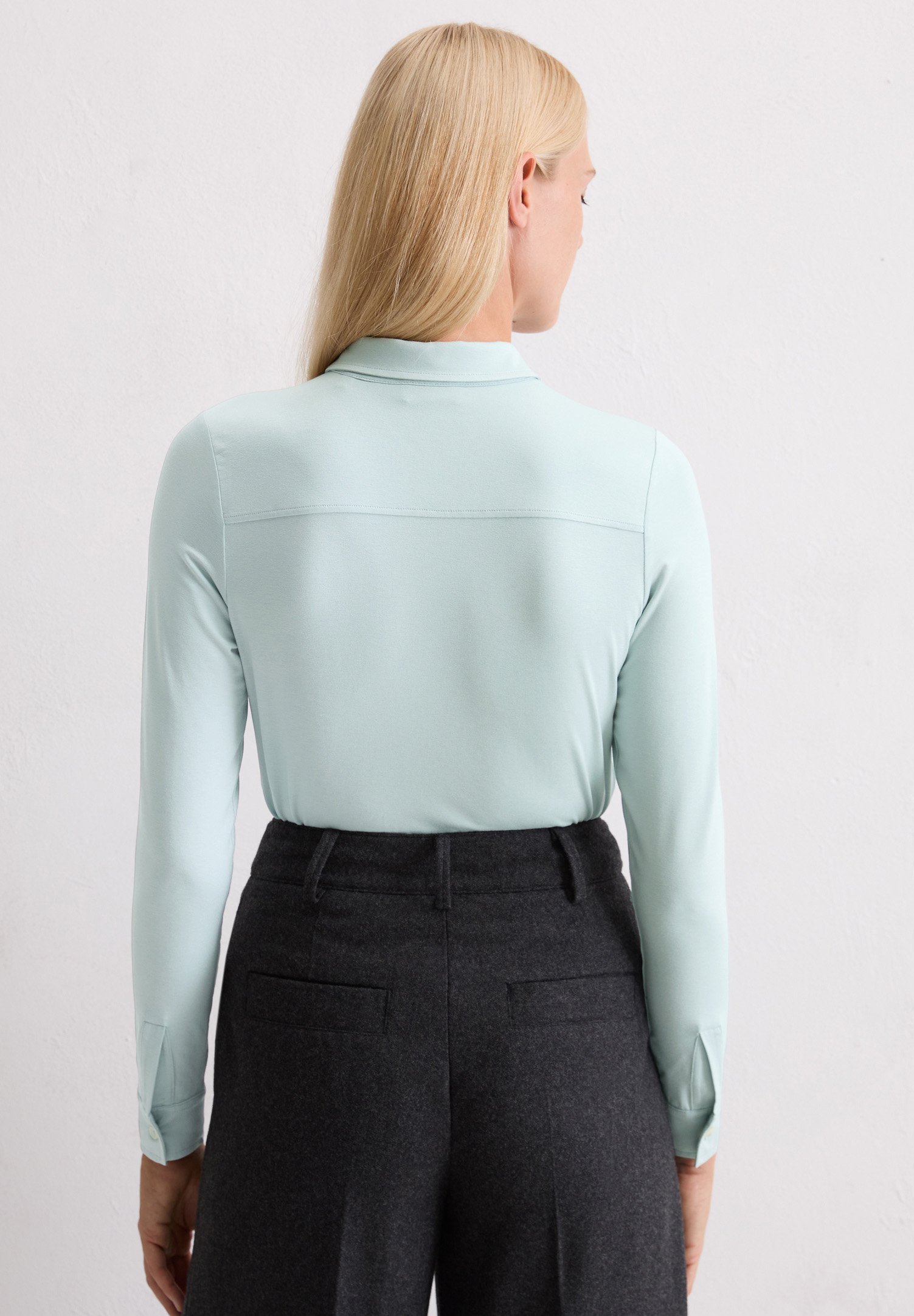 Marc O'Polo Bluse, langärmlig, mit Kragen und Knopfleiste - silbrig-blau