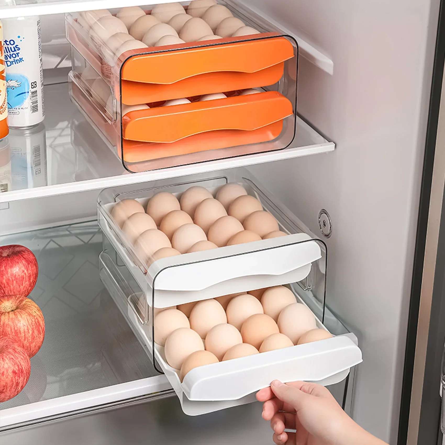 Boîte de rangement pour œufs à double compartiment, tiroir de réfrigérateur, organisateur d'œufs à roulettes, porte-conteneurs alimentaires, accessoires de cuisine