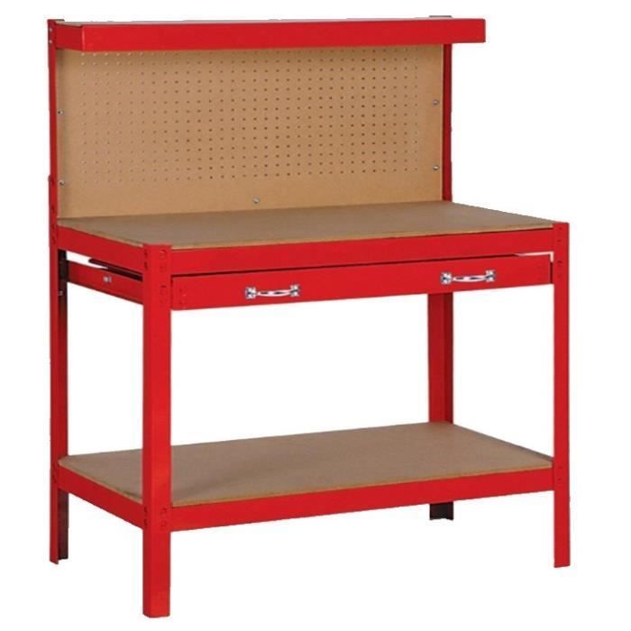 Werkbank - DOMAC - ETAB100 - 12 mm dik werkblad - 1 grote lade - Rood