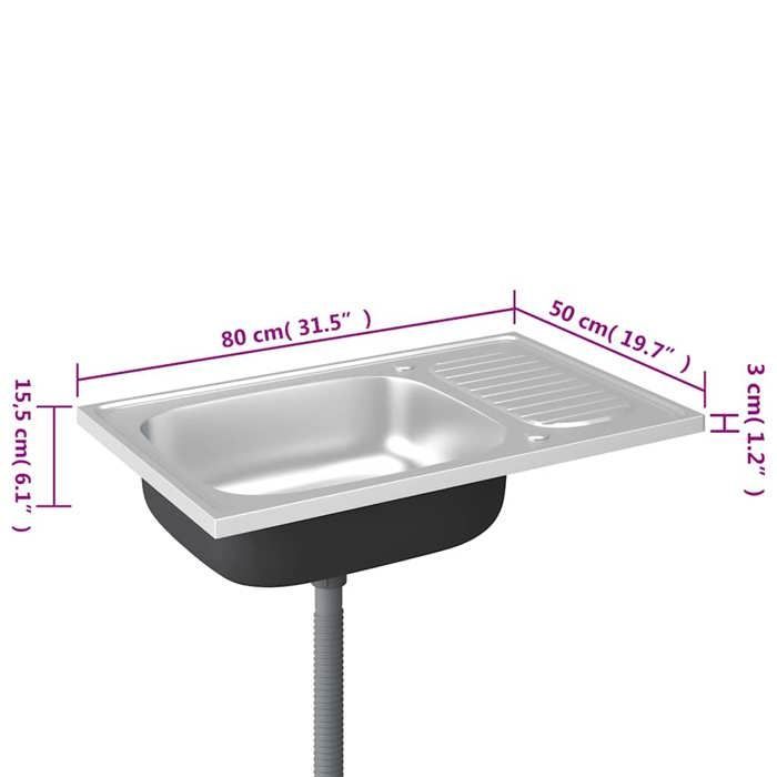 vidaXL Juego de fregadero y escurridor de cocina, fregadero empotrado, lavabo de cocina, interior del hogar, plata, 800x500x155 mm, acero, 147232