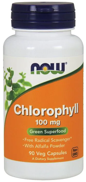 Now Foods Chlorophyll 100 mg, Suplement diety zawierający chlorofil, Kapsułki