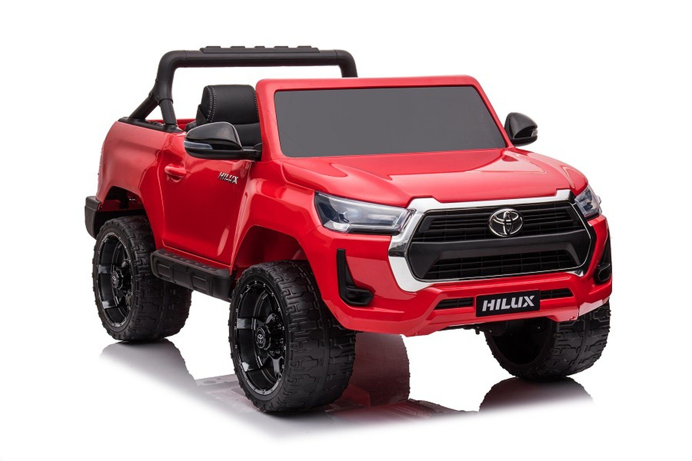 Mașină electrică pentru copii TPFLiving Toyota Hilux - motor: 4 x 12V - baterie: 1 x 12 Volt/14Ah, capacitate de încărcare 40 kg, mașină pentru copii - mașină electrică cu scaun și centură de siguranță din piele