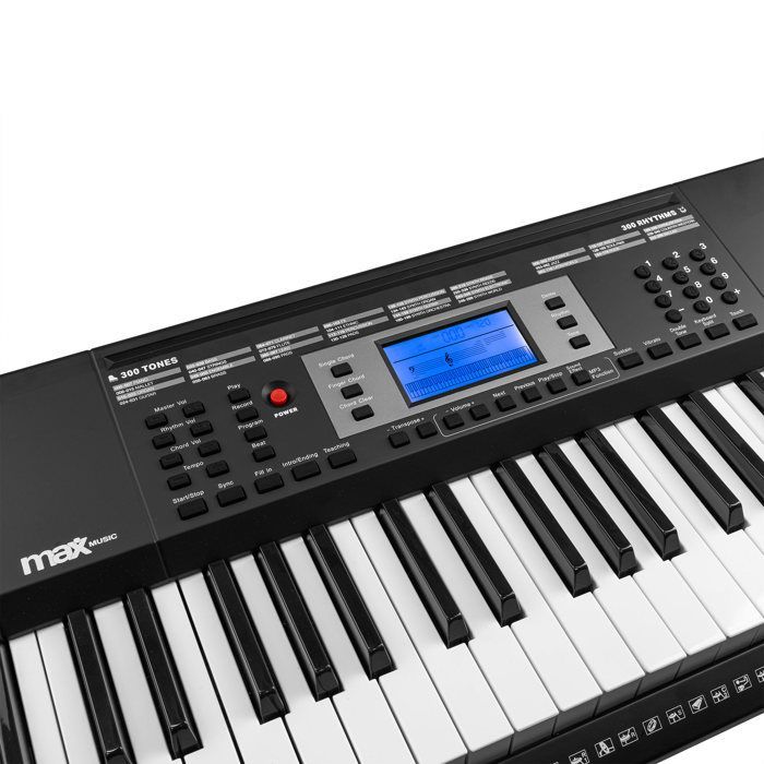 Pianoforte elettronico Max Rhapsody61M, 61 tasti sensibili alla velocità, lettore MP3 e connessione MIDI, due modalità di apprendimento.