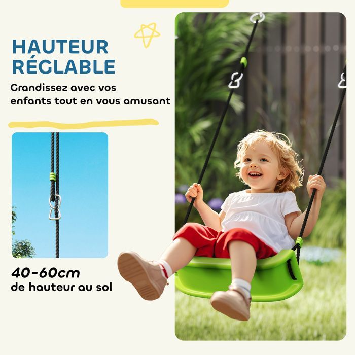 Portique balancoire enfant 4 en 1 - AIYAPLAY - sièges et face à face, panier de basket-ball et but de football, charge 135 kg - vert