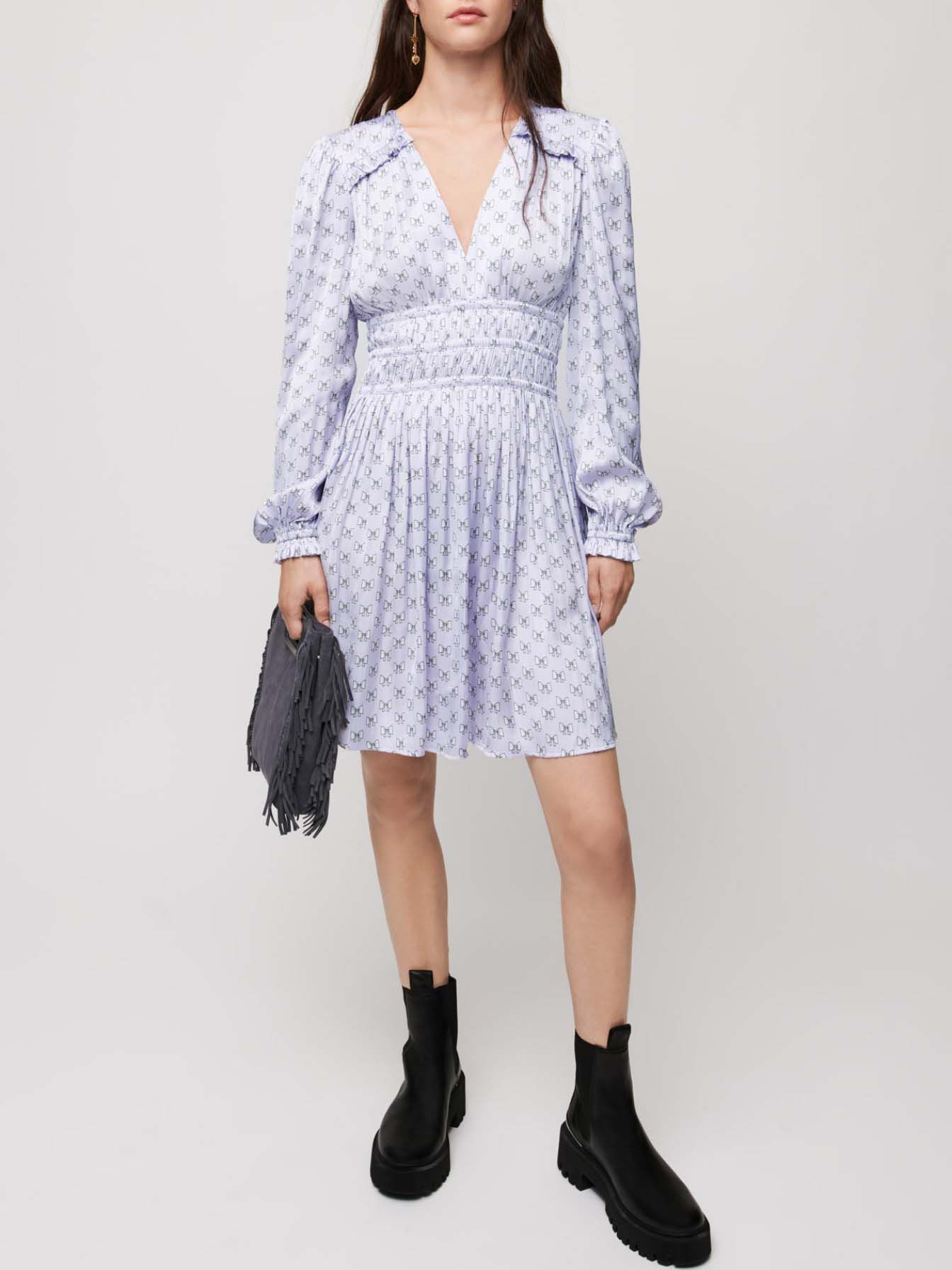 Rochie scurtă din satin - noduri ecru