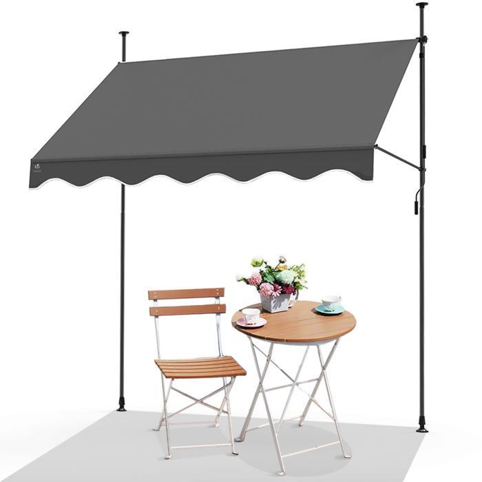 Toldo retráctil manual VOUNOT® de 200 cm, gris - No requiere taladrar - Altura e inclinación ajustables - Toldo con manivela