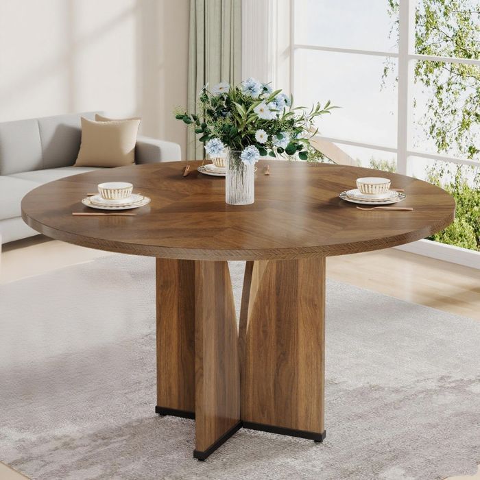 Round dining table 100 x 75cm, Square kitchen table for 4 to 6 people, wooden top and legs (Brown)