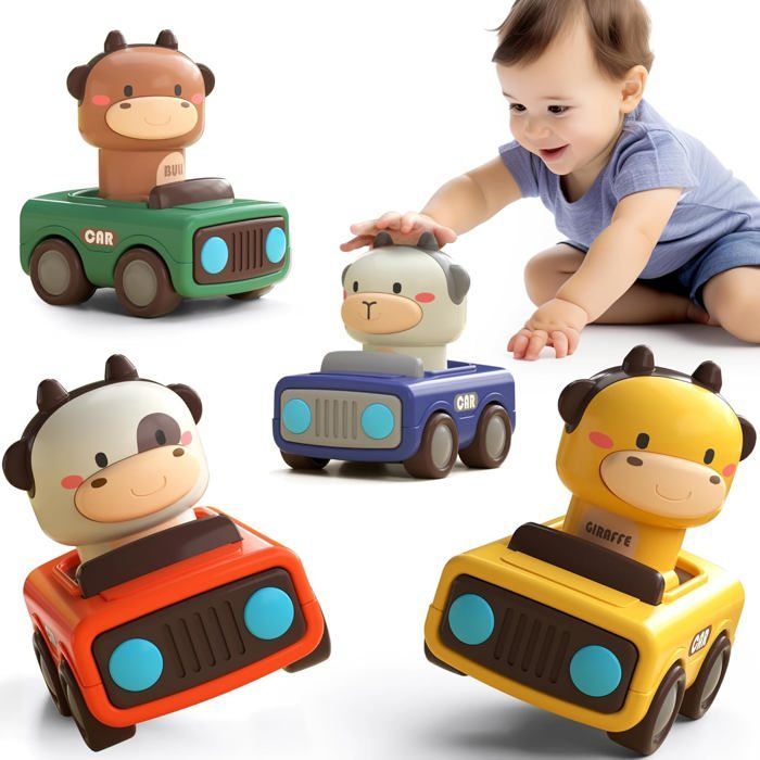 Toy Cars, 4 Pcs Children's Friction Toy Vehicles, For 1 2 3 Year Old Baby Boys and Girls