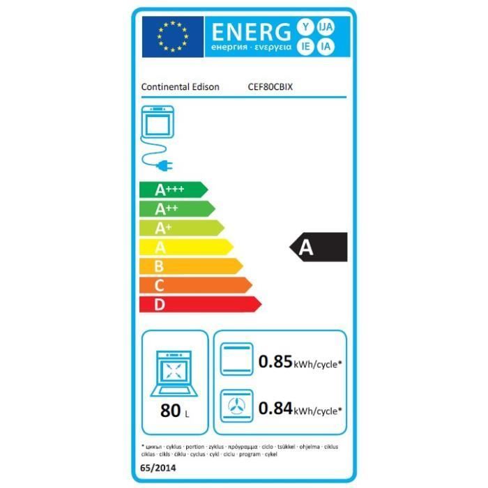 Four encastrable catalyse - chaleur pulsée - CONTINENTAL EDISON - F80CBIX - Noir et inox - L59,5 x H59,6 x P 54,68cm
