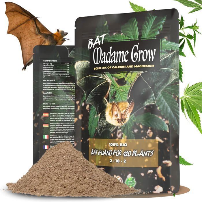 MADAME GROW - Engrais Organique en Poudre - Guano de Chauve-souris - Engrais Naturel Plantes - Riche en Calcium & Magnésium - 500 g
