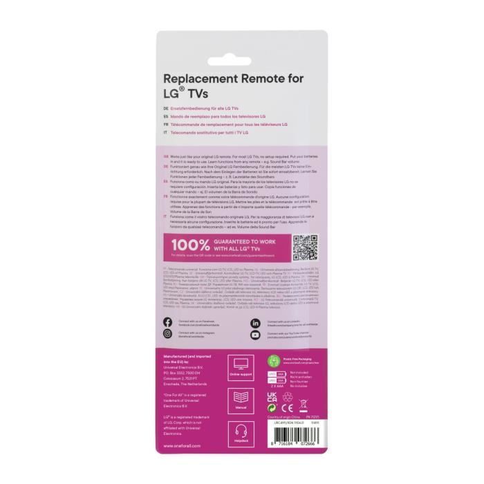 ONE FOR ALL URC4911 - Vervangende afstandsbediening voor LG tv's