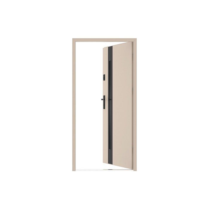 Porte d'entrée en acier pleine et inox H207 x L100 cm - verre fumé - beige et noir - épaisseur 55 mm - poussant droit - BRAGA