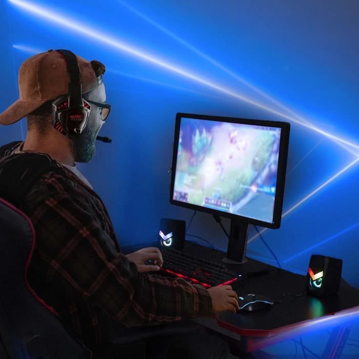 Enceintes lumineuses Gamer - BEMIX - Filaire - Prise jack 3.5 mm - 6W - Couleurs changeantes