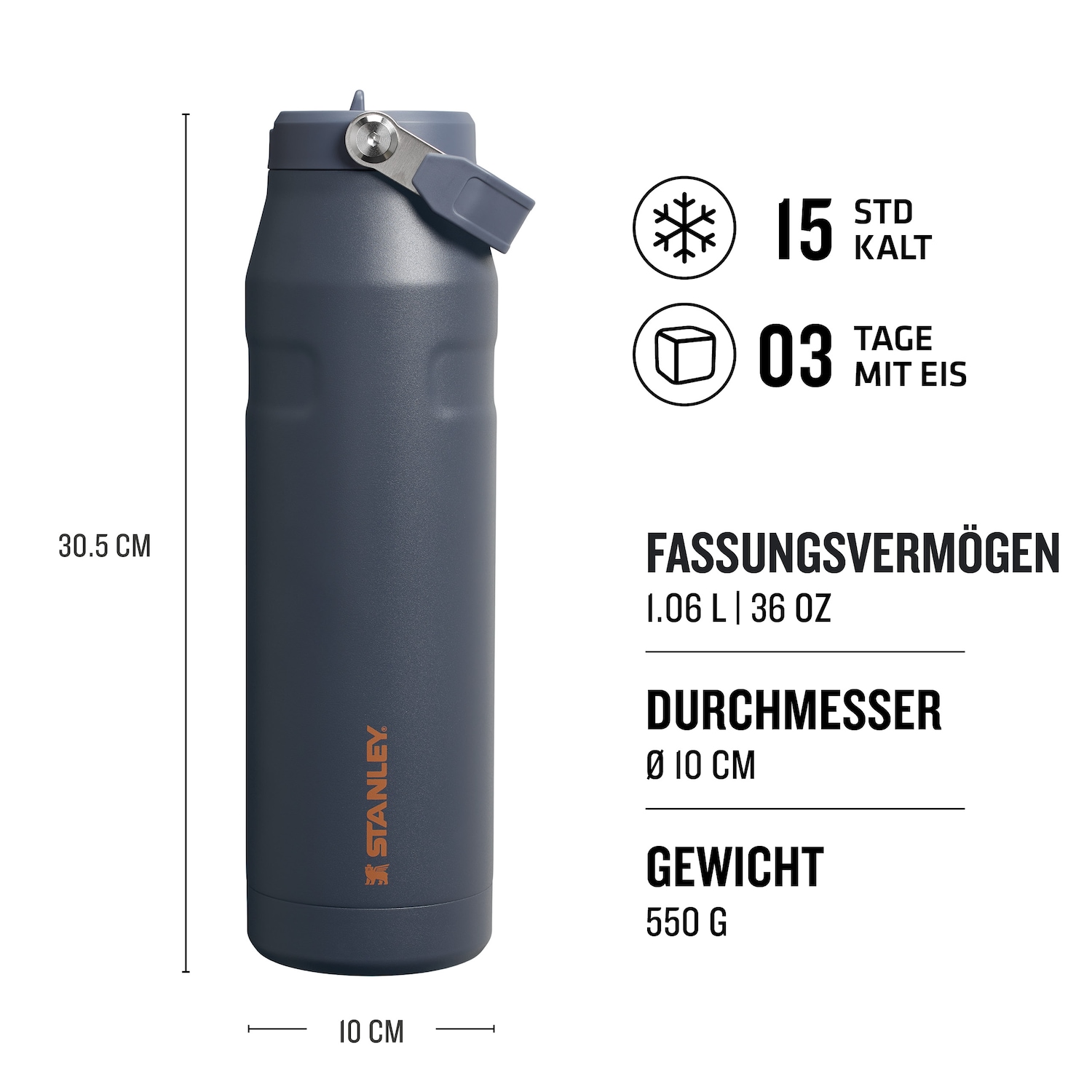 Bouteille isotherme Stanley 1,06 L – Paille pliable ICEFLOW™ – 1 pièce