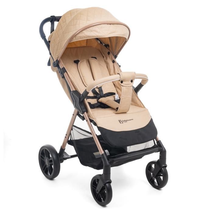 Bebelissimo – Ultrakompakter Kinderwagen – Leichtgewicht – Einhand-Faltmechanismus – Walnuss – Beige