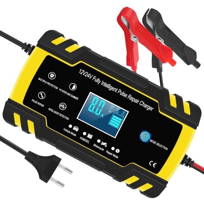 Chargeur de Batterie Intelligent 12V/24V 8A, 3 Étapes de Chargeur Batterie Mainteneur et Automatique Réparation Fonction pour Voitur