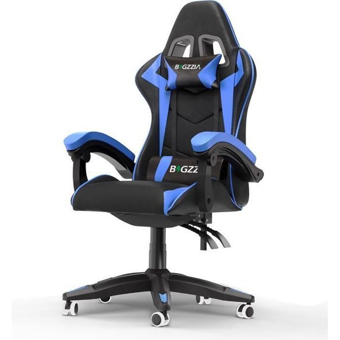 Gamingstoel - Ergonomische gamingstoel - BIGZZIA - Kantelbaar van 90° tot 135° - Zwart en blauw