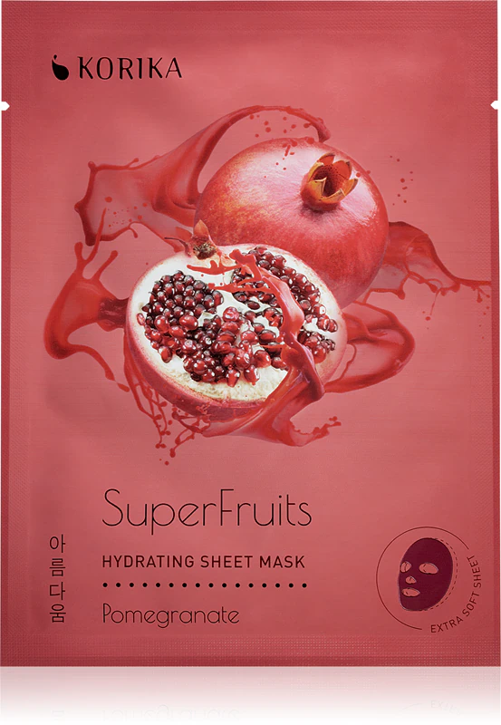 KORIKA SuperFruits Granaatappel - Set van 5 Hydraterende Gezichtsmaskers: een set gezichtsmaskers met een hydraterend granaatappel-effect voor een gereduceerde prijs.