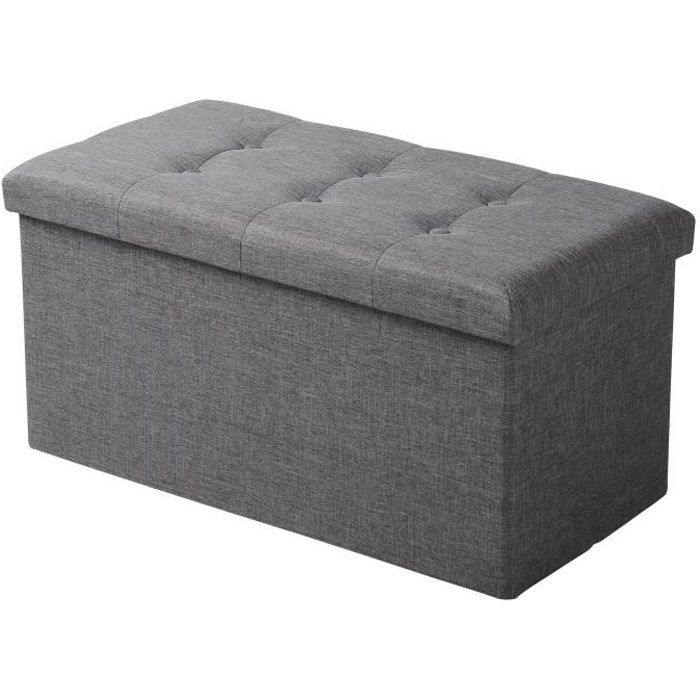 Banco/taburete plegable de lino WOLTU con tapa extraíble, caja de almacenamiento multifuncional, 76x37,5x38 cm, gris oscuro.