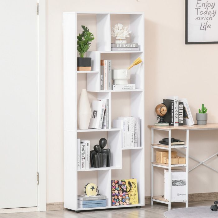 Estantería - HOMCOM - Estantería de diseño contemporáneo en zigzag para salón u oficina - Tablero de partículas - 70x24x178cm - Blanco