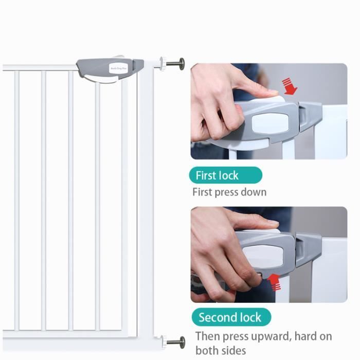 Barrera de seguridad extensible de 85-94 cm, cierre automático y magnético, no requiere taladrar, para bebés/perros, para escaleras/puertas, altura 76 cm.