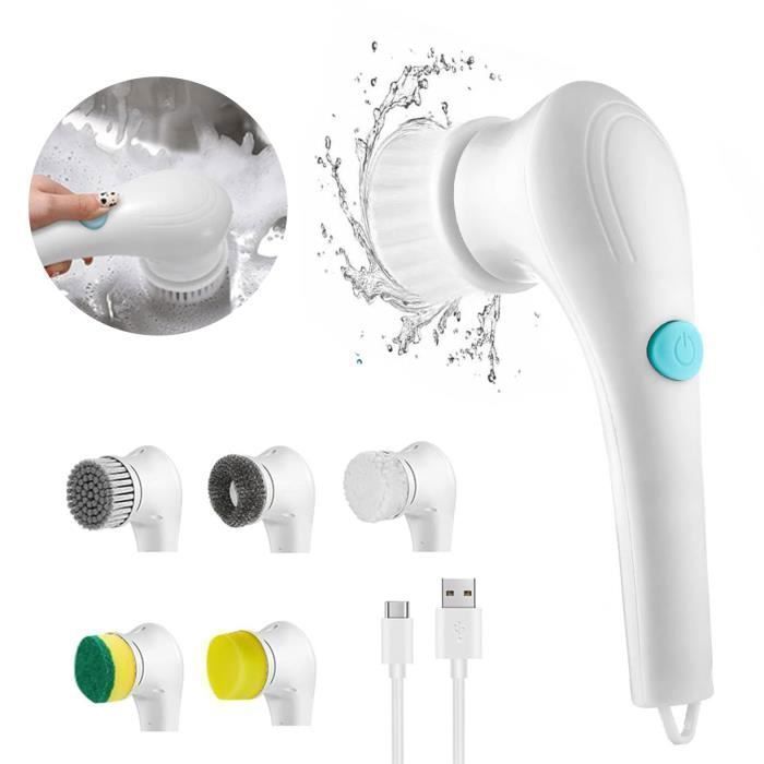 Brosse de Nettoyage Électrique - 5 Têtes de Brosse Interchangeables, 360° Brosse vaisselle, pour nettoyer la cuisine, la douche, l'é