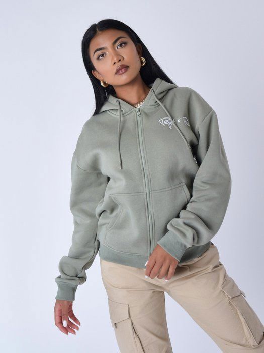 Sweatshirt à capuche zippé femme Project X Paris - kaki/vert - S